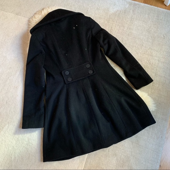Tahari Black Classic Designer Cowl Collar Wool Winter Pea Coat Size 4 - Picture 8 of 9